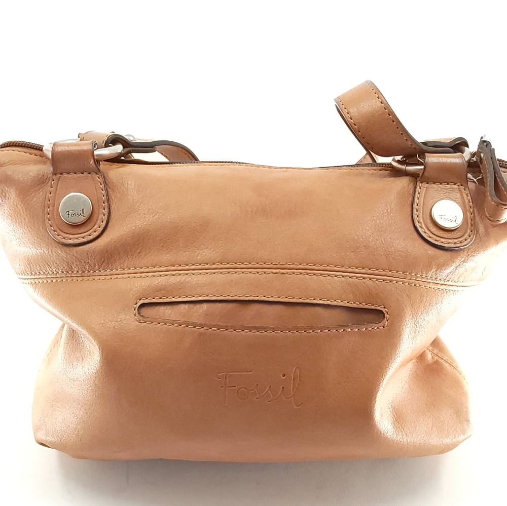 Fossil Shoulder Handbag Tan Leather Distressed Floppy - Picture 4 of 16